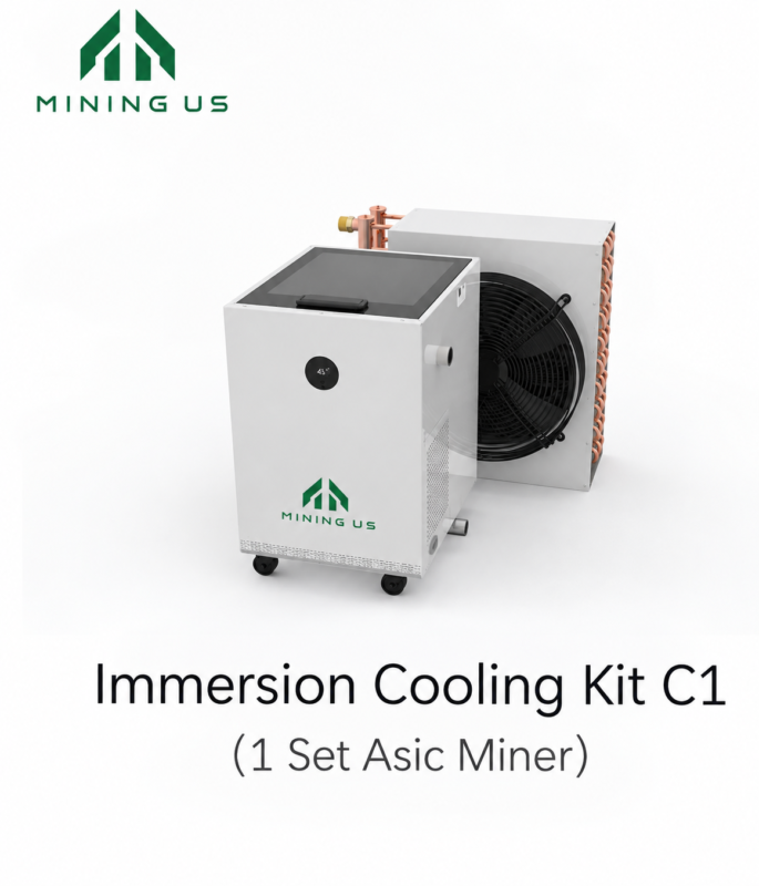 MiningUS C1 immersion cooling tank and dry cooler for one ASIC miner
