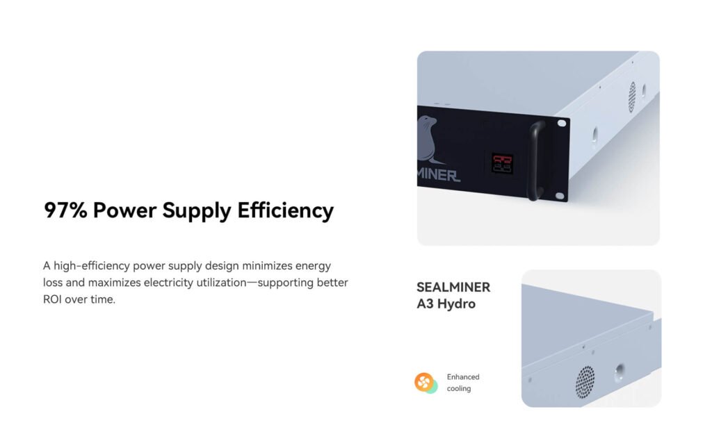 SEALMINER A3 Hydro power supply efficiency