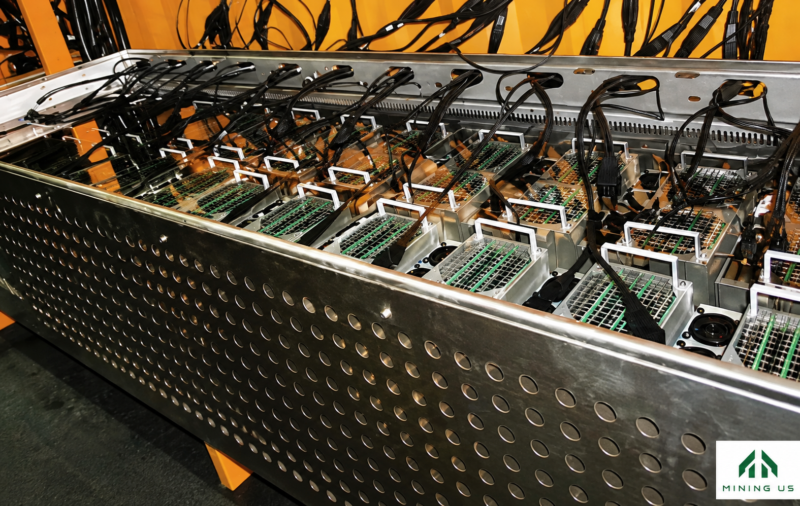 MiningUS B24D immersion tank showing miners and circulation connections