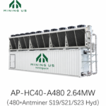 AP-HC40-A480 2.64MW 480-slot Antminer hydro cooling container with MiningUS branding