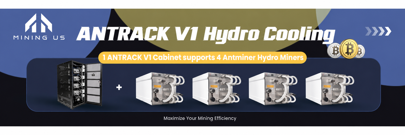 ANTRACK V1 cabinet supporting four Antminer hydro miners