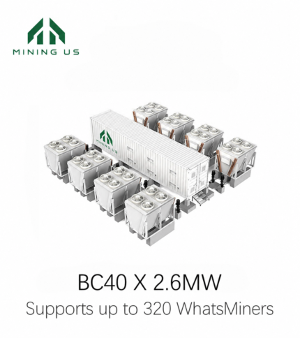 BC40 X 2.6MW 320-slot immersion cooling container with MiningUS branding