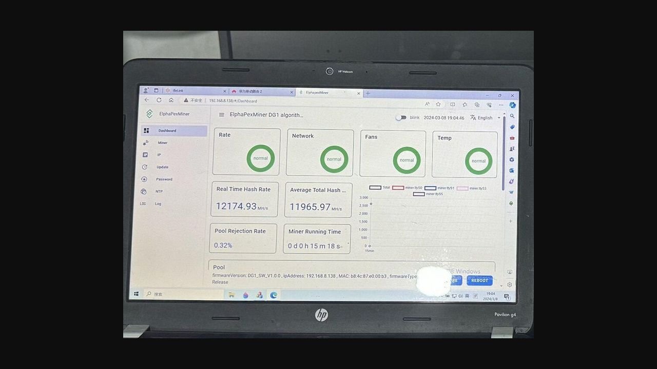 Elphapex DG1 supplier mining dashboard
