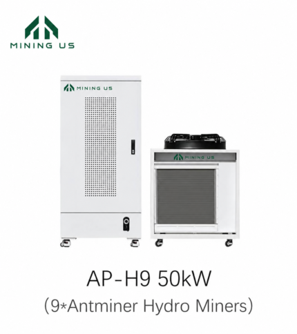 MiningUS AP-H9 50kW nine-slot hydro cooling rack and dry cooler