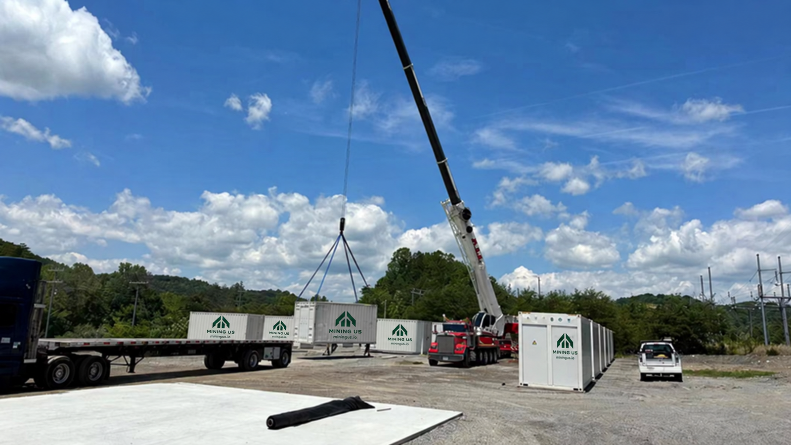 Hydro mining containers being deployed on site