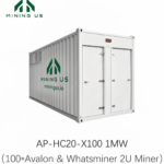 MiningUS AP-HC20-X100 1MW 100-slot Avalon and Whatsminer 2U hydro mining container