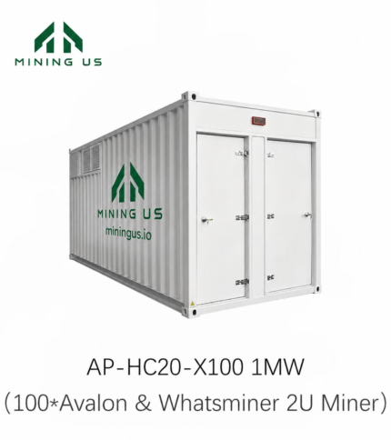 MiningUS AP-HC20-X100 1MW 100-slot Avalon and Whatsminer 2U hydro mining container