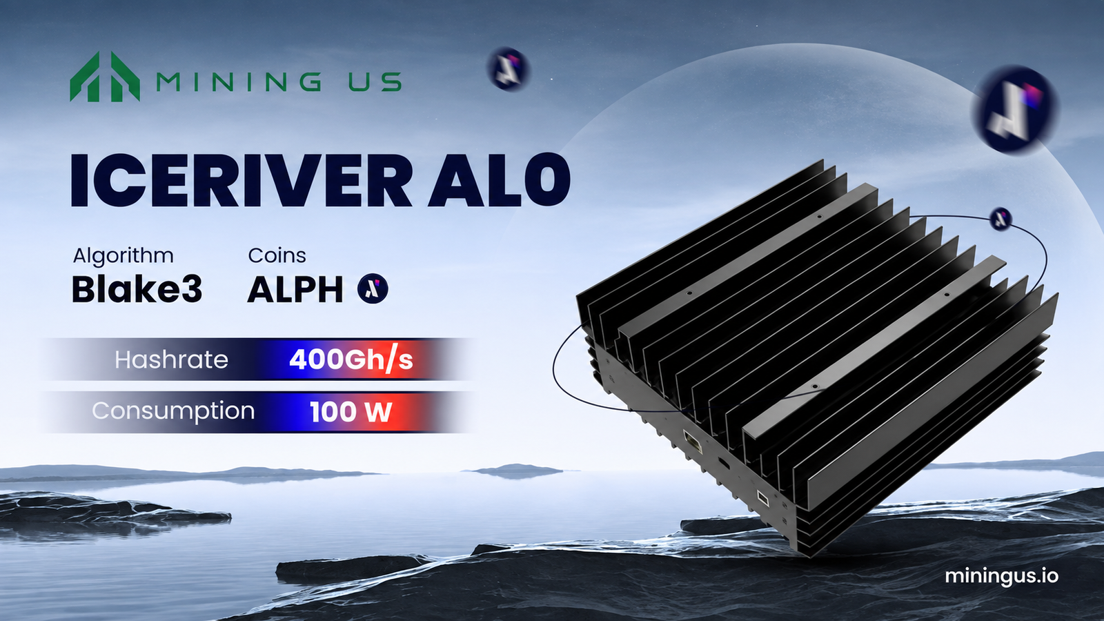 IceRiver AL0 miner: Blake3, 400 GH/s, 100 W